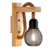 Applique lampada da parete in legno e corda di canapa E27 stile classico country