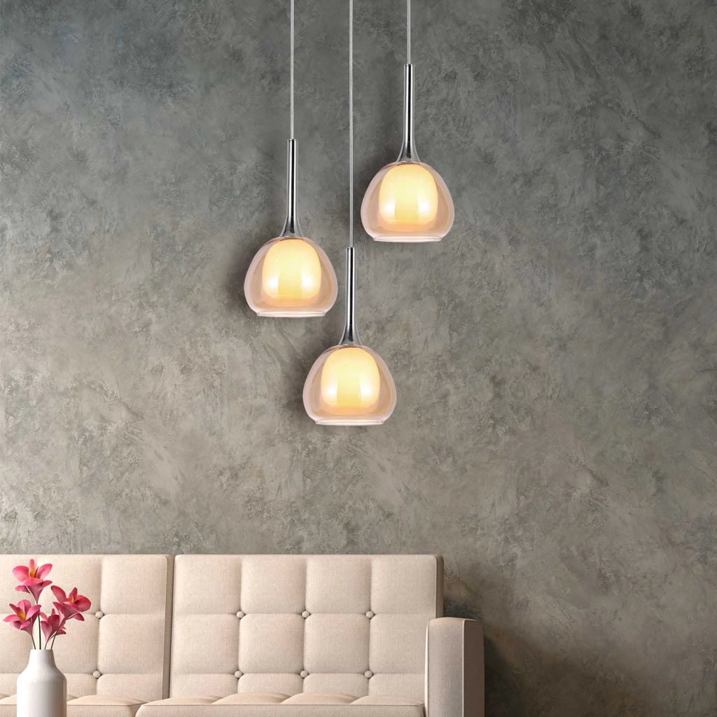LÚZETE - LAMPADA DA SOFFITTO 3 LUCI CRISTALLO ESTERNO AMBRA VETRO INTERNO BIANCO Ø38 NOLINA