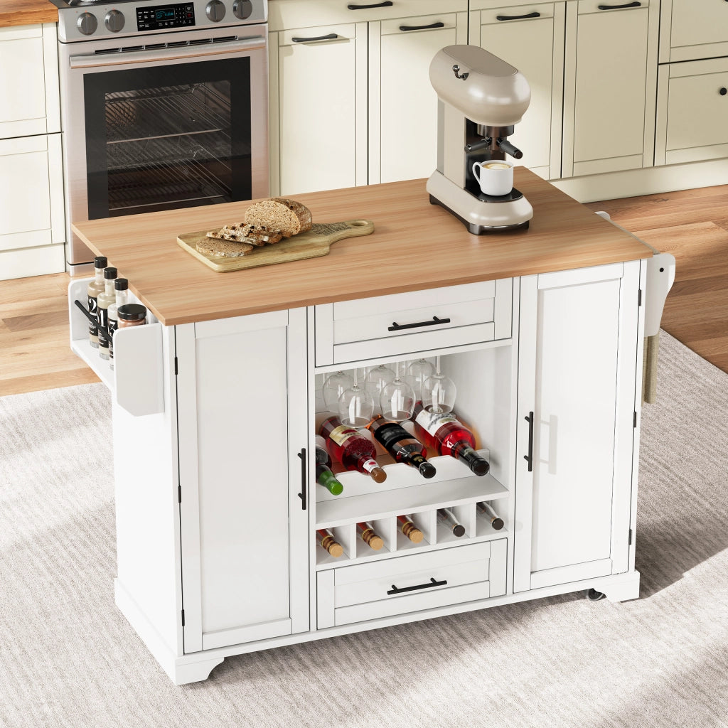 Carrello da Cucina con 2 Ante; 2 Cassetti; Piano Ribaltabile; Portabottiglie e Portasciugamani; 138x45(70)x92 cm