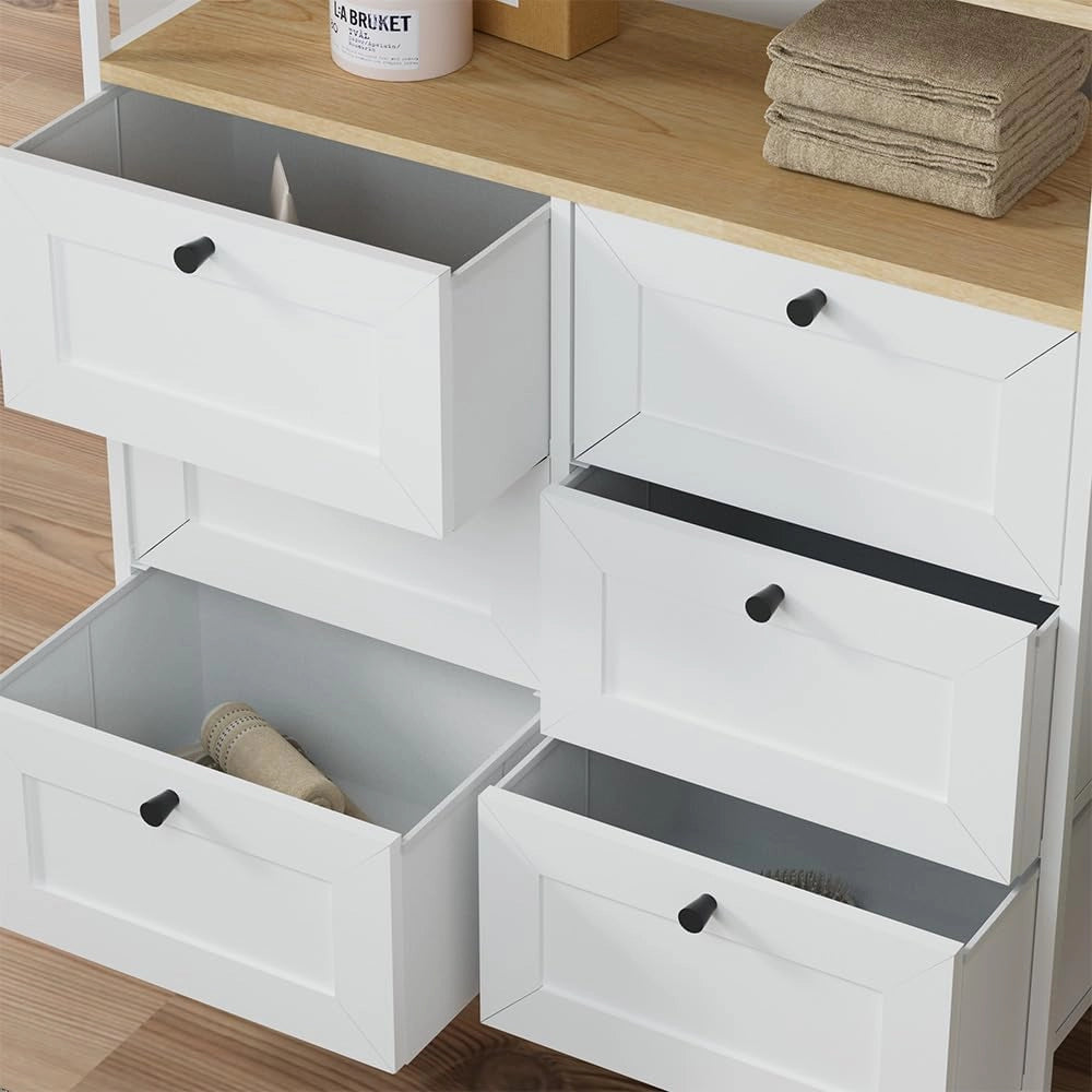 Cassettiera Belaro, Bianco, 80 x 95 cm 6 cassetti, adatto per riporre utensili da cucina e stoviglie
