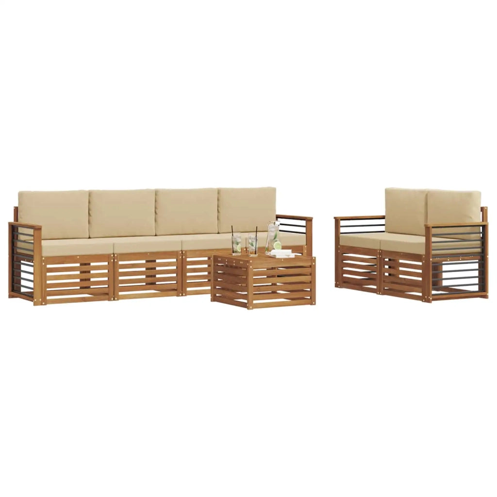 Set di divani da esterno con cuscino 7 pcs Naturale e Beige 3374423