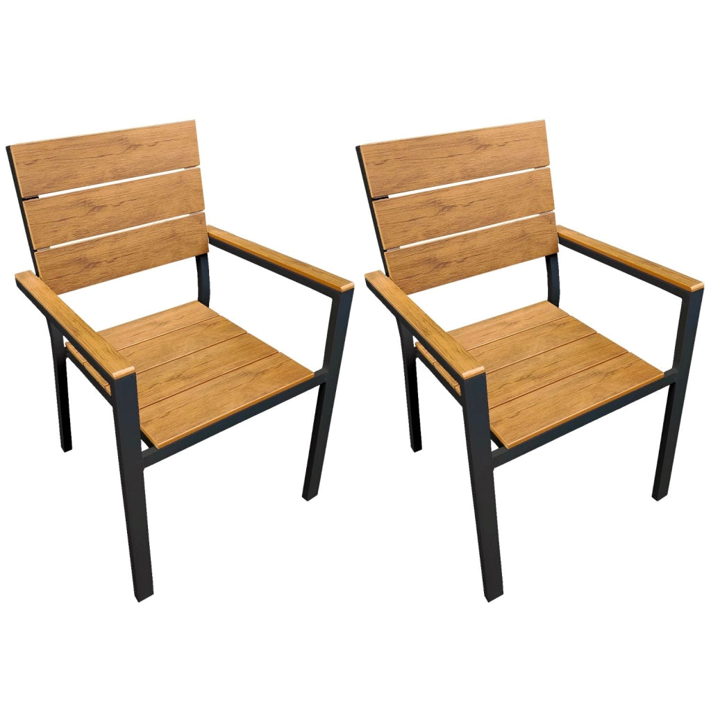 Marvin Sedia da Esterno con Braccioli Teak – Struttura in Alluminio Antiruggine e Seduta in Polywood Antracite/2 Sedie
