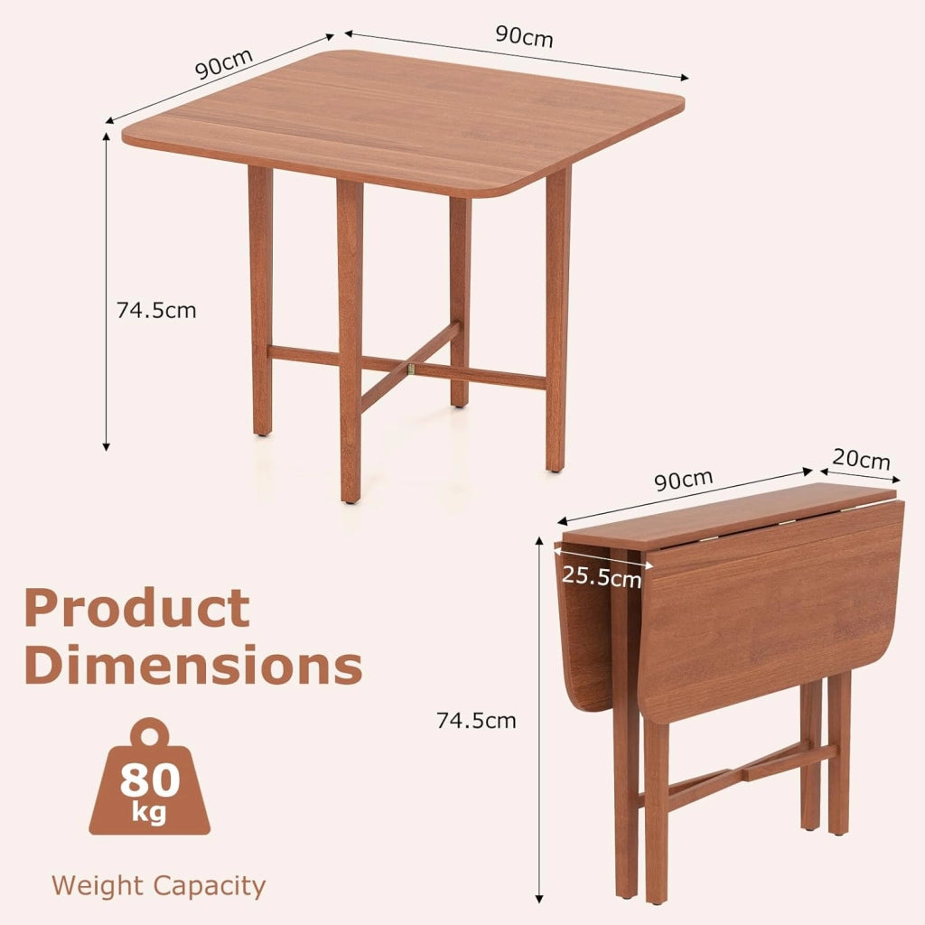 Tavolo da Pranzo Pieghevole Quadrato 90x90 cm, in Legno, per 2-4 Persone