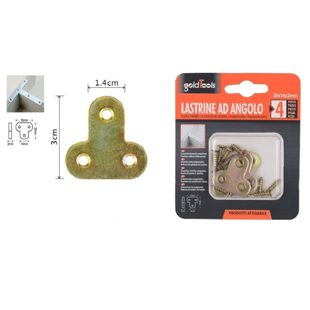 Trade Shop - Set 4 Pz Lastrina Lastrine Ad Angolo Forma T 30x14x2mm Con Viti Per Mobili 91222 -