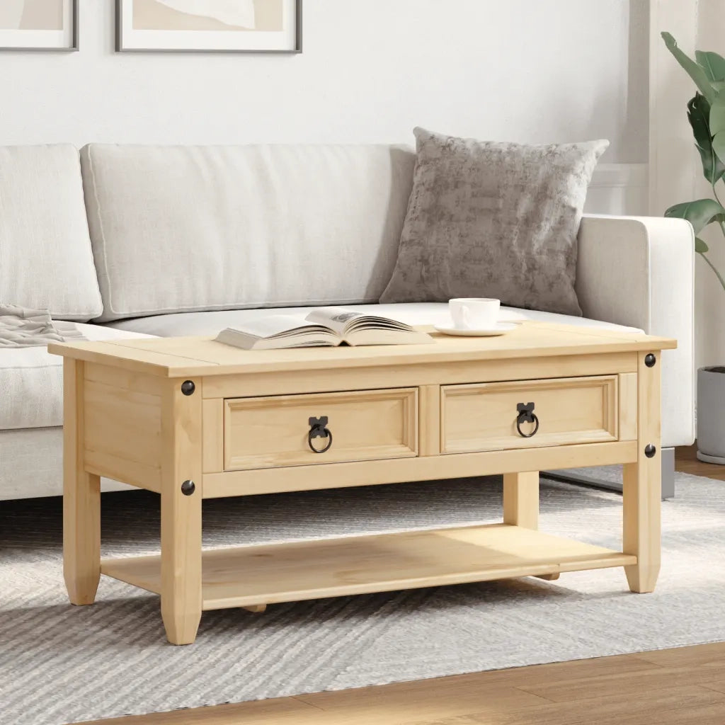 Tavolino da salotto | Tavolino da caff¨¨ | Tavolino da Soggiorno con Cassetti Corona 100x48x45cm Legno Massello di Pino