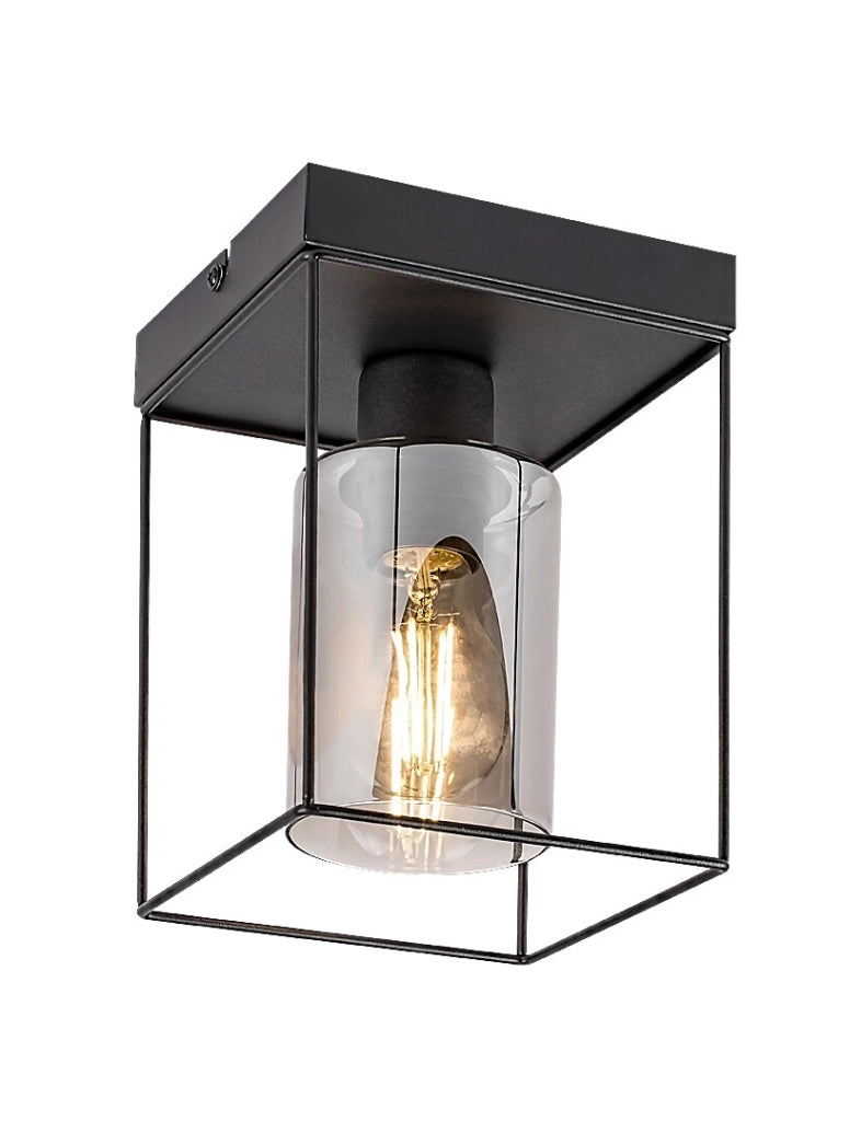Plafoniera Rabalux Chadwick nera vetro fumé E27 25W