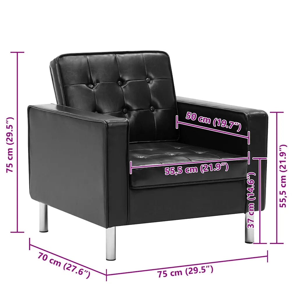 Divano Sedia-Poltrona Nera 75x70x75 cm Similpelle