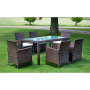 Set da Pranzo da Giardino 7 pz con Cuscini Polyrattan Marrone cod mxl 34921