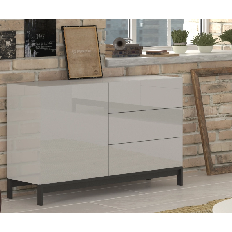 Credenza Metis 110 con piedistallo – 1 anta + 3 cassetti – Bianco Lucido