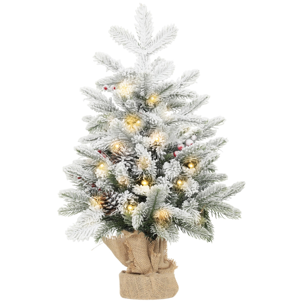 Albero di Natale Artificiale 60 cm con Luci LED e Neve ¨C zephmum ¨C Verde