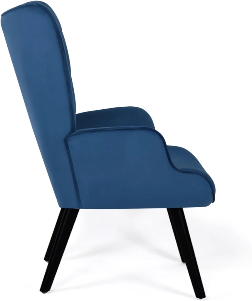 Poltrona scandinava in velluto blu ANIA