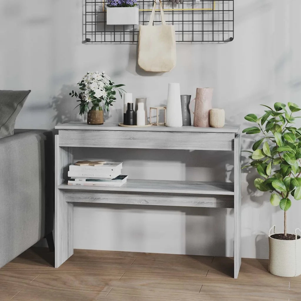 Tavolino Consolle-Tavolino da soggiorno-Tavolo Grigio Sonoma 102x30x80 cm Legno Multistrato