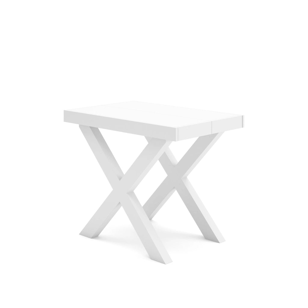 Consolle allungabile, 58 fino 302x90x73cm, Per 14 persone, Gambe in legno, Bianco e grigio cemento RF2825