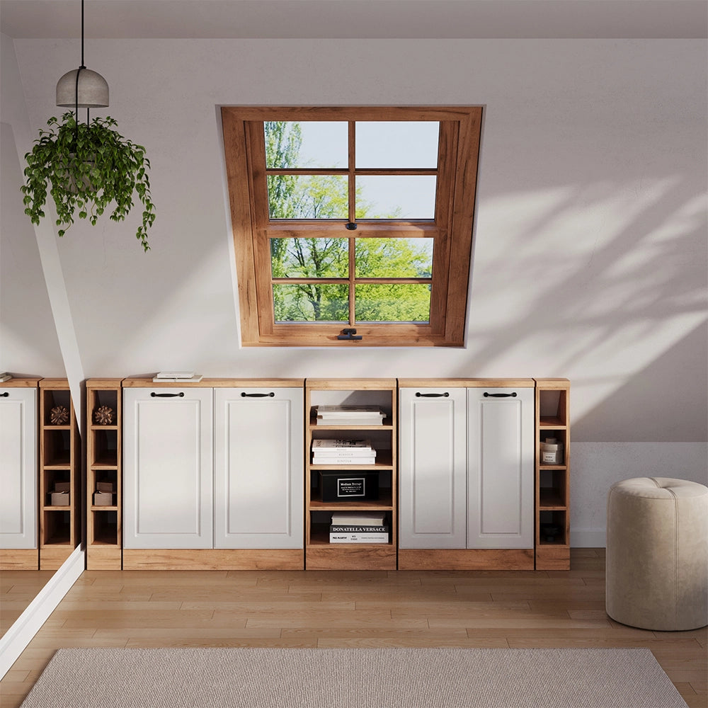 Set di mobili sottotetto Rion Bianco rustico/Rovere dorato Set di 5 Vicco