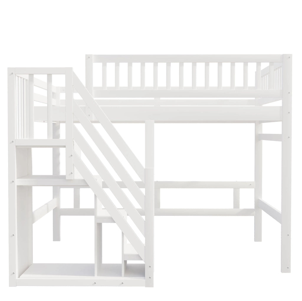 LETTO a soppalco 140x200 cm con scala contenitore, bianco, per bambini e ragazzi