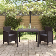 Set da pranzo da giardino in 3 pezzi con cuscini in polyrattan marrone