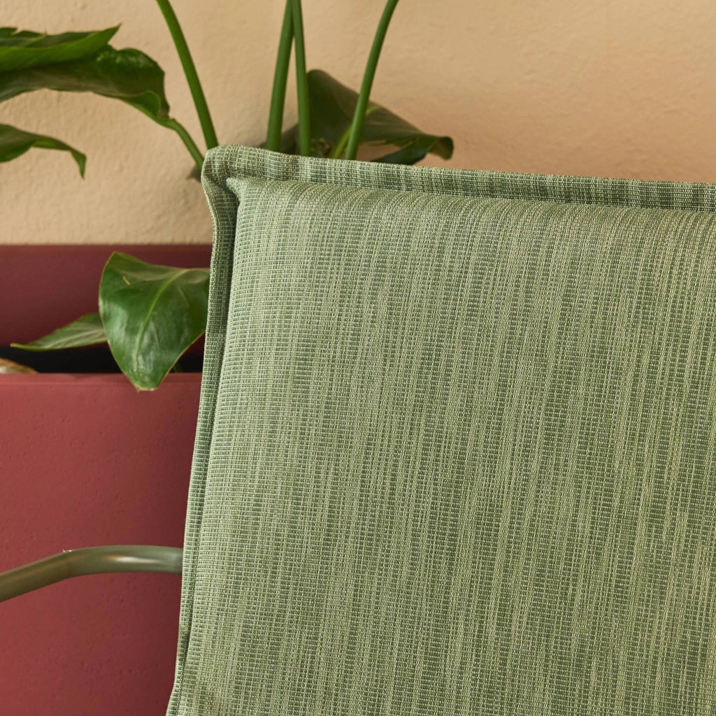 Salotto da giardino in acciaio, vetro e textilene, 4 posti, verde kaki