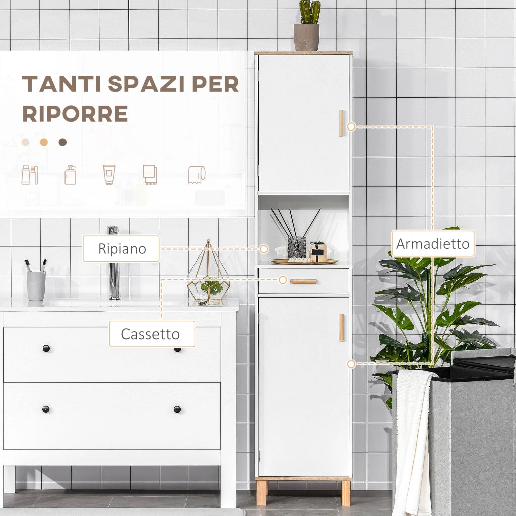 Mobile Salvaspazio Bagno Mobile a Colonna in Legno Bianco