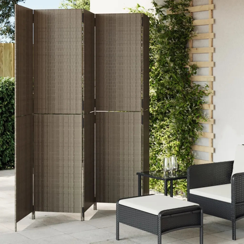 Divisorio per Ambienti | Divider per stanze | Paravento a 5 Pannelli Grigio in Polyrattan
