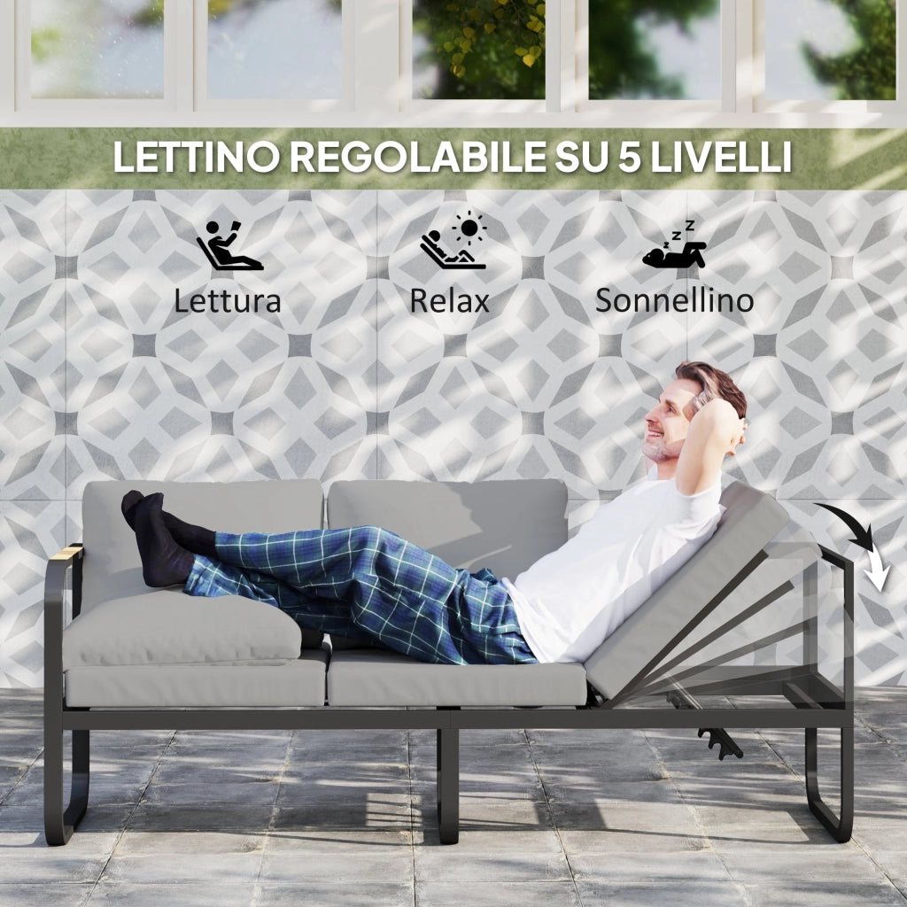 Set  3 Pezzi da Esterno con Divano Angolare 5 Posti Convertibile e Tavolino da Esterno Grigio e Nero
