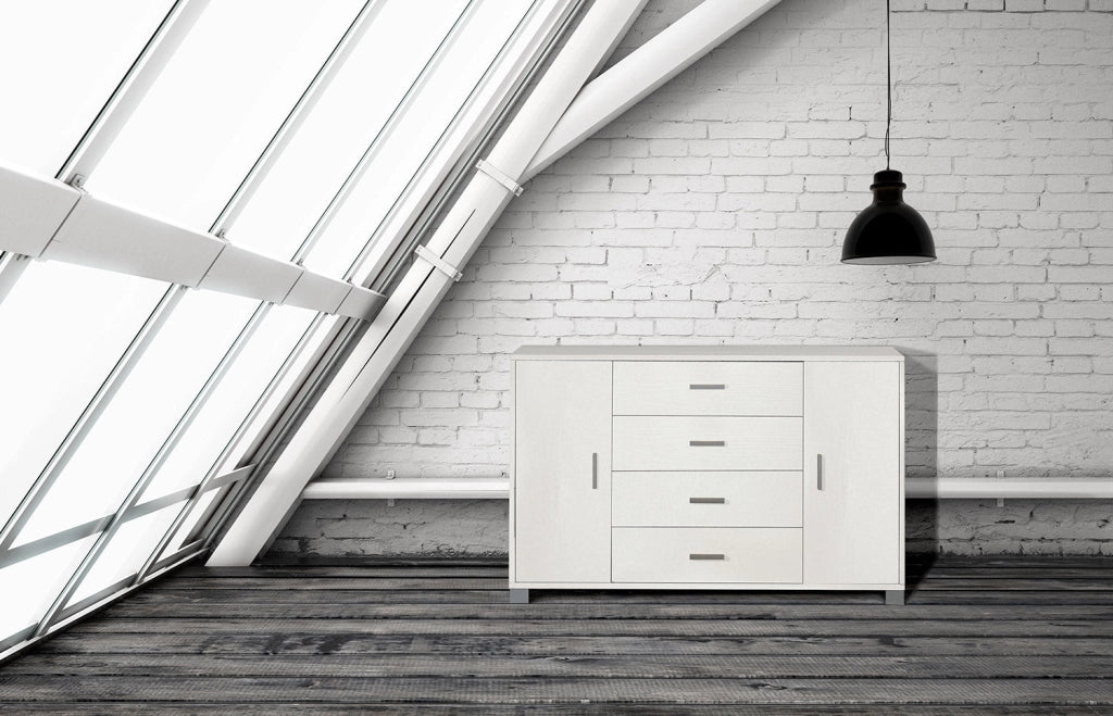 Mobile 2 Ante 4 Cassetti 136x86x41 cm Bianco Fiammato