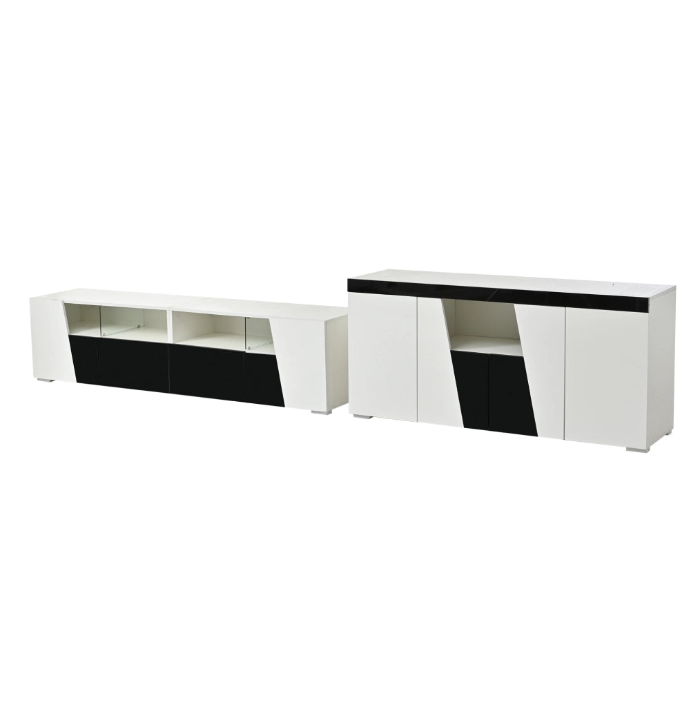 Mobile TV con credenza 180x38;5x45 cm e 140x40x65 cm; LED; bianco e nero