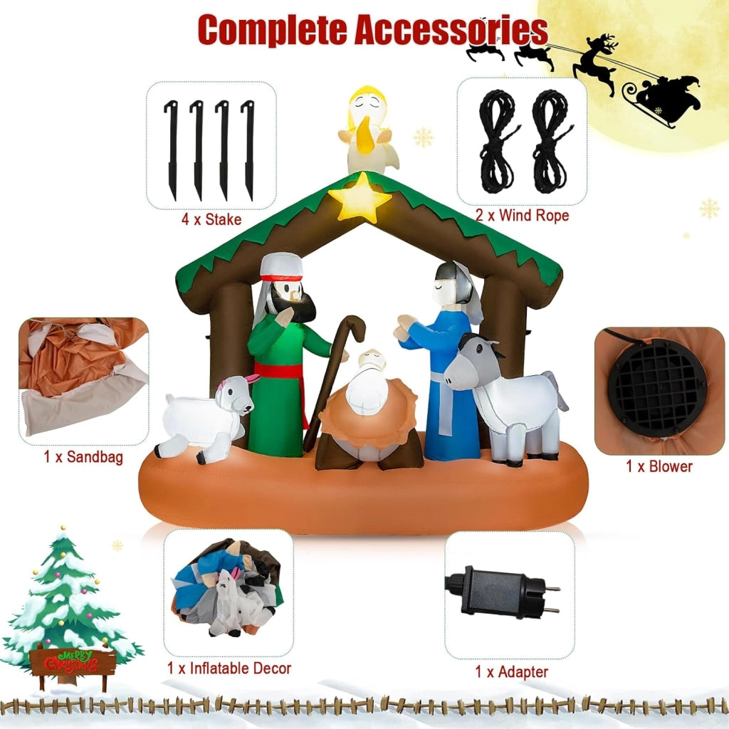 Decoration Noel, Presepe di Natale Natività, gonfiabile, 172 x 76 x 180 cm, con 7 luci LED lucide, soffiatore incorporato, decorazione natalizia per esterni e interni per giardino, cortile