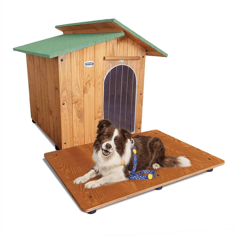 CUCCIA IN LEGNO PER CANI DA ESTERNO MODELLO ALPI CON DAVANZALE B-BARBONCINO CON "TENDINA OMAGGIO" L.60 x P.95 x H.62