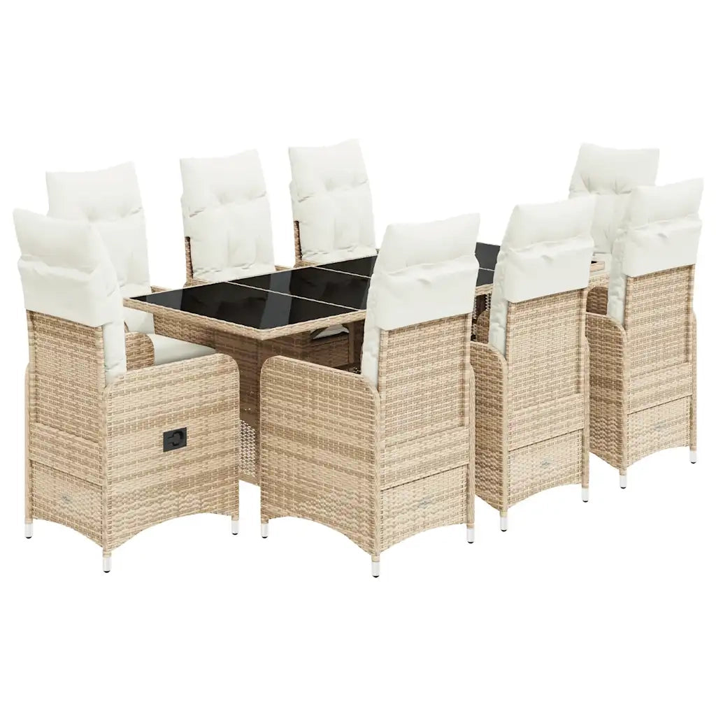 Set da BistrÃ² da Giardino 9 pz con Cuscini Beige in Polyrattan
