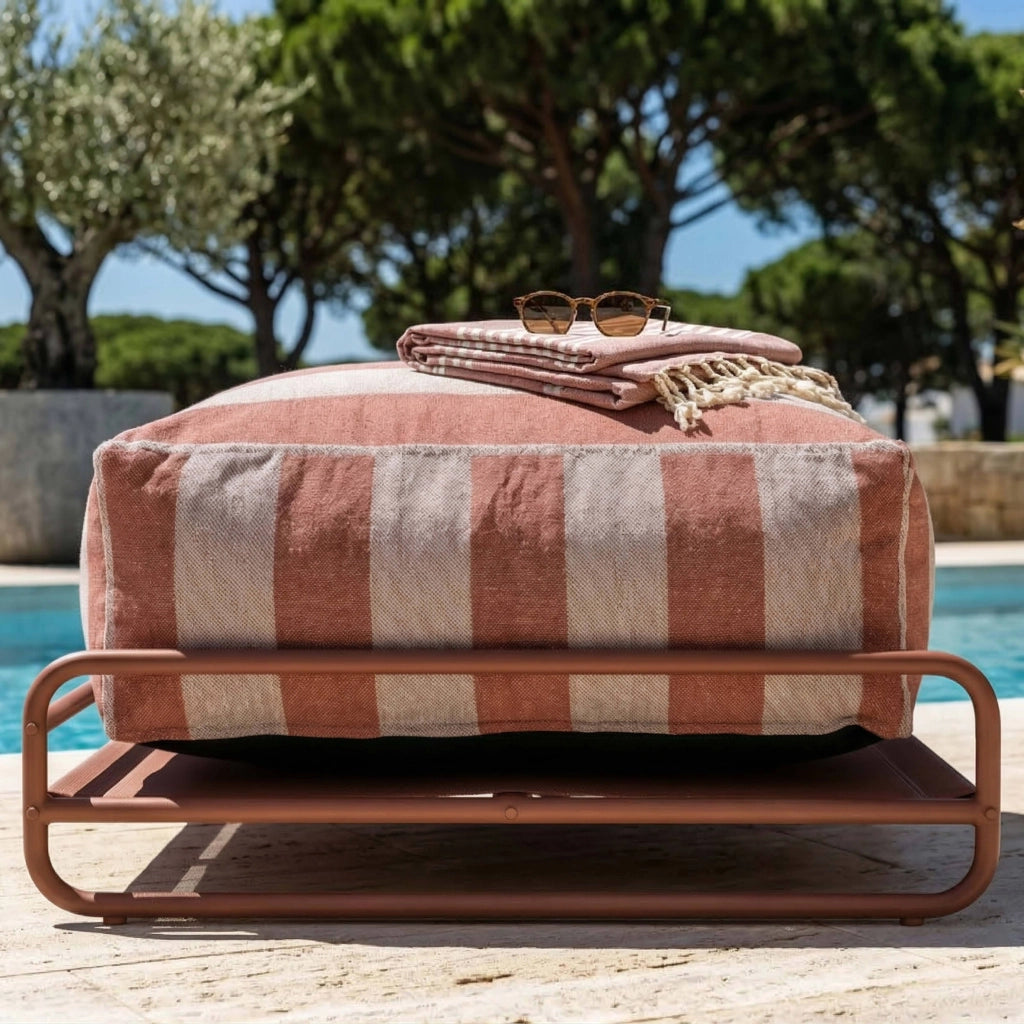 Oviala - Pouf a righe mobili da giardino modulari con struttura terracotta