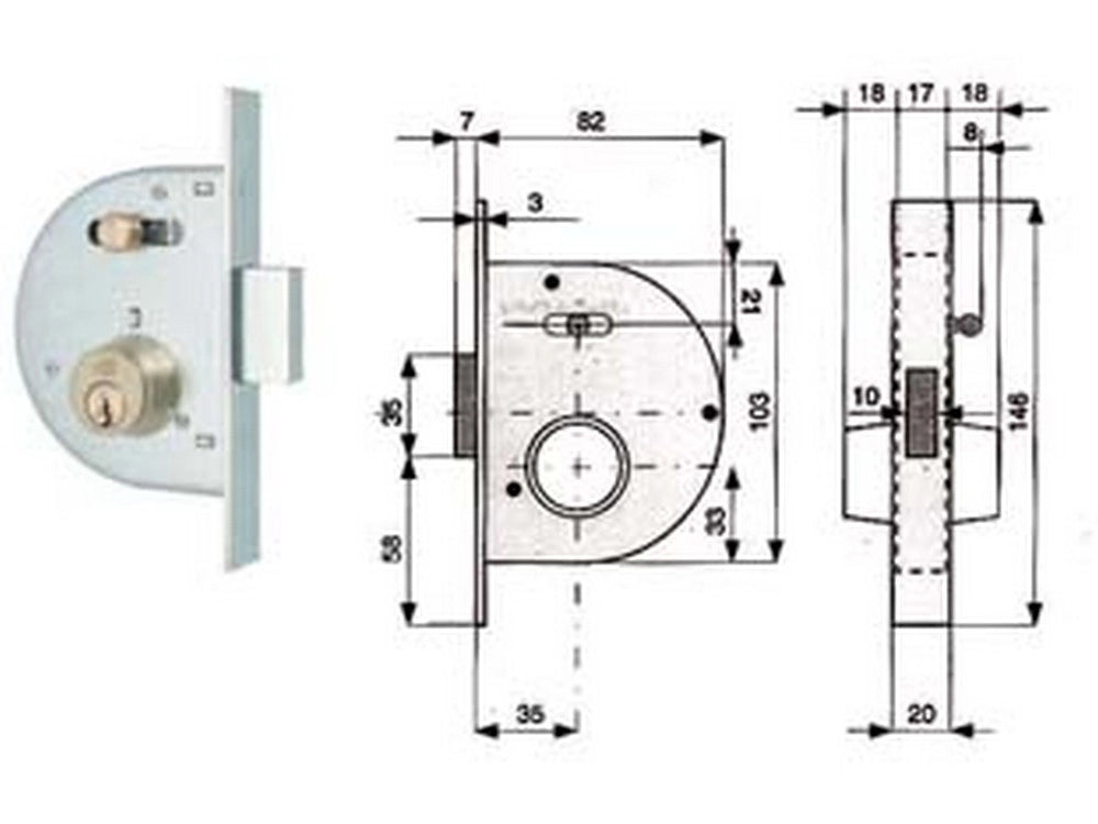 2pz serratura infilare canc. catenaccio scrocco nottolino cilindro fissi 255 cod:ferx.fer51613