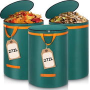 Set di 3 Sacchi di Rifiuto – 272 Litri – Sacchi Rigidi con Coperchio e Maniglie – Autoportante – Verde