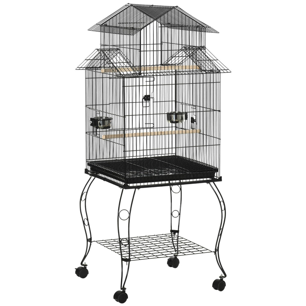 Voliera Gabbia per Uccelli 50x49x137 cm in Acciaio Nero