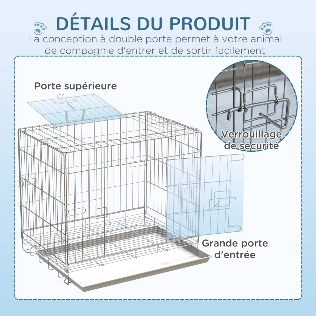 Gabbia per cani pieghevole in metallo con vassoio ¨C zephmum ¨C 61x43x50 cm bianco