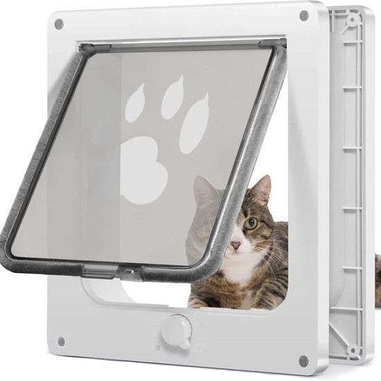 Porta gatto grande - Doppia porta gatto per porte interne ed esterne - 4 punti di chiusura - Protezione per animali domestici all'interno della casa - Massimo 20 lbs - Installazione facile - Resistente alle intemperie (bianco)