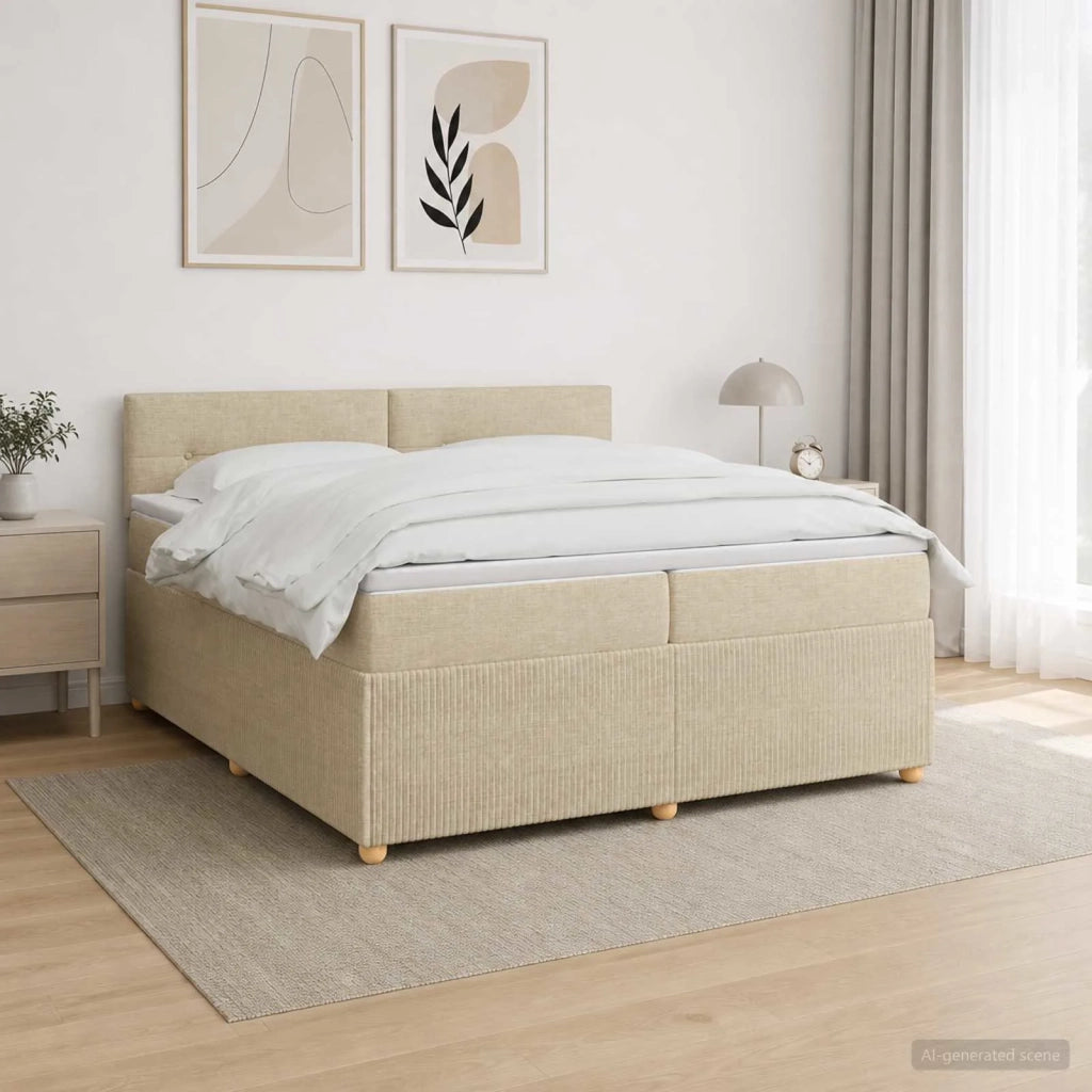 Letto box spring con materasso Crema 200 x 200 cm Tessuto 3453014