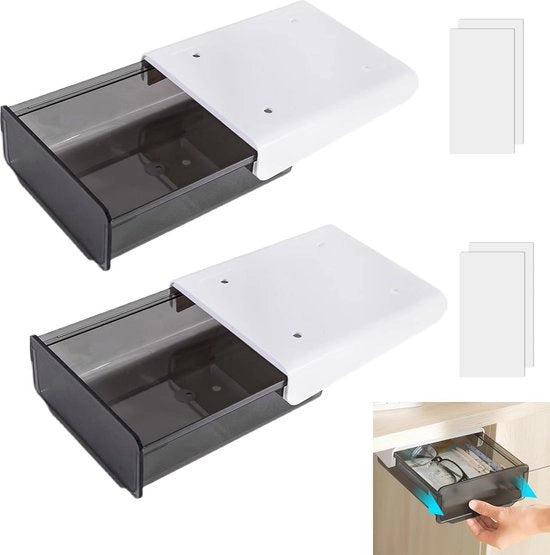 Sotto scrivania, 2 pezzi di cassetto nascosto autoadesivo, organizzatore, cassetto organizzatore, scatola di conservazione per ufficio, scuola, tavolo da trucco (nero)