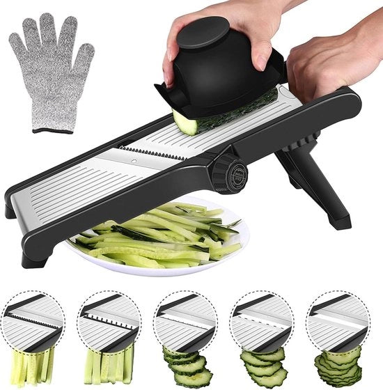 Mandolino Snidorecipe - Snidorecipe per Verdure con Lama Flessibile in Acciaio Inossidabile per Fette Spesse - Snidorecipe Manuale con Guanti di Sicurezza