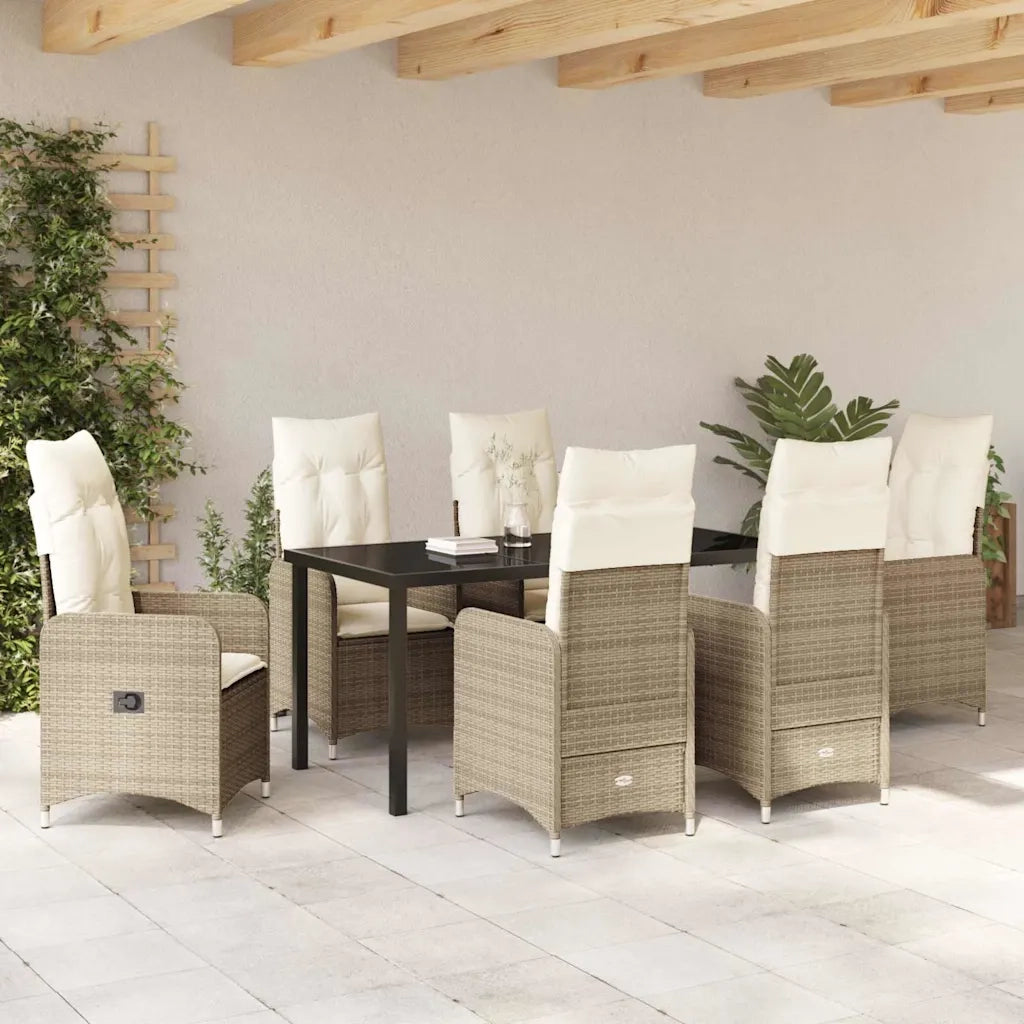 Set da Pranzo per Giardino con cuscino 7 pcs Beige polyrattan 3379657