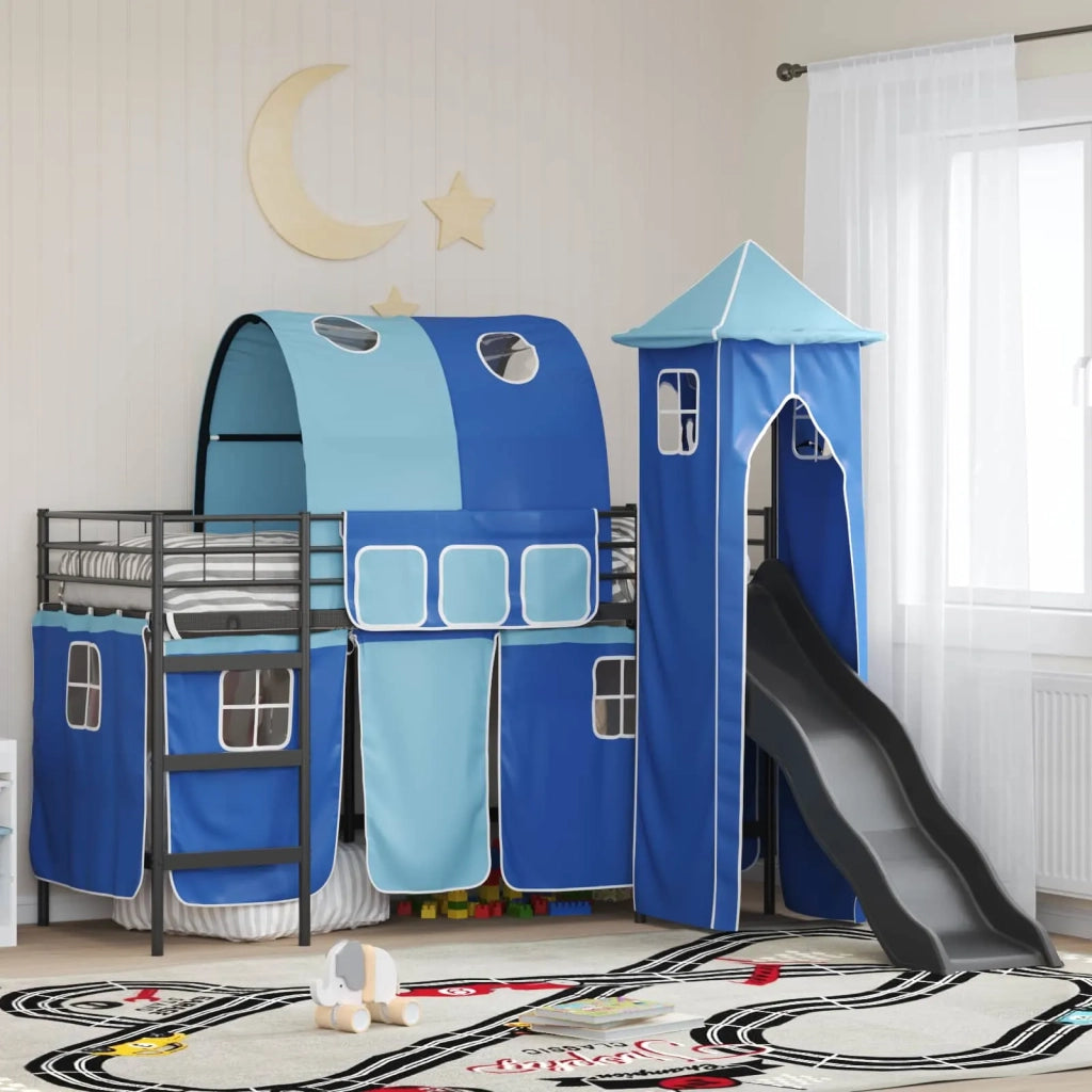 Struttura del letto loft per Bambini | Letto Infantile | Lettino Nero e Blu 75 x 190 cm