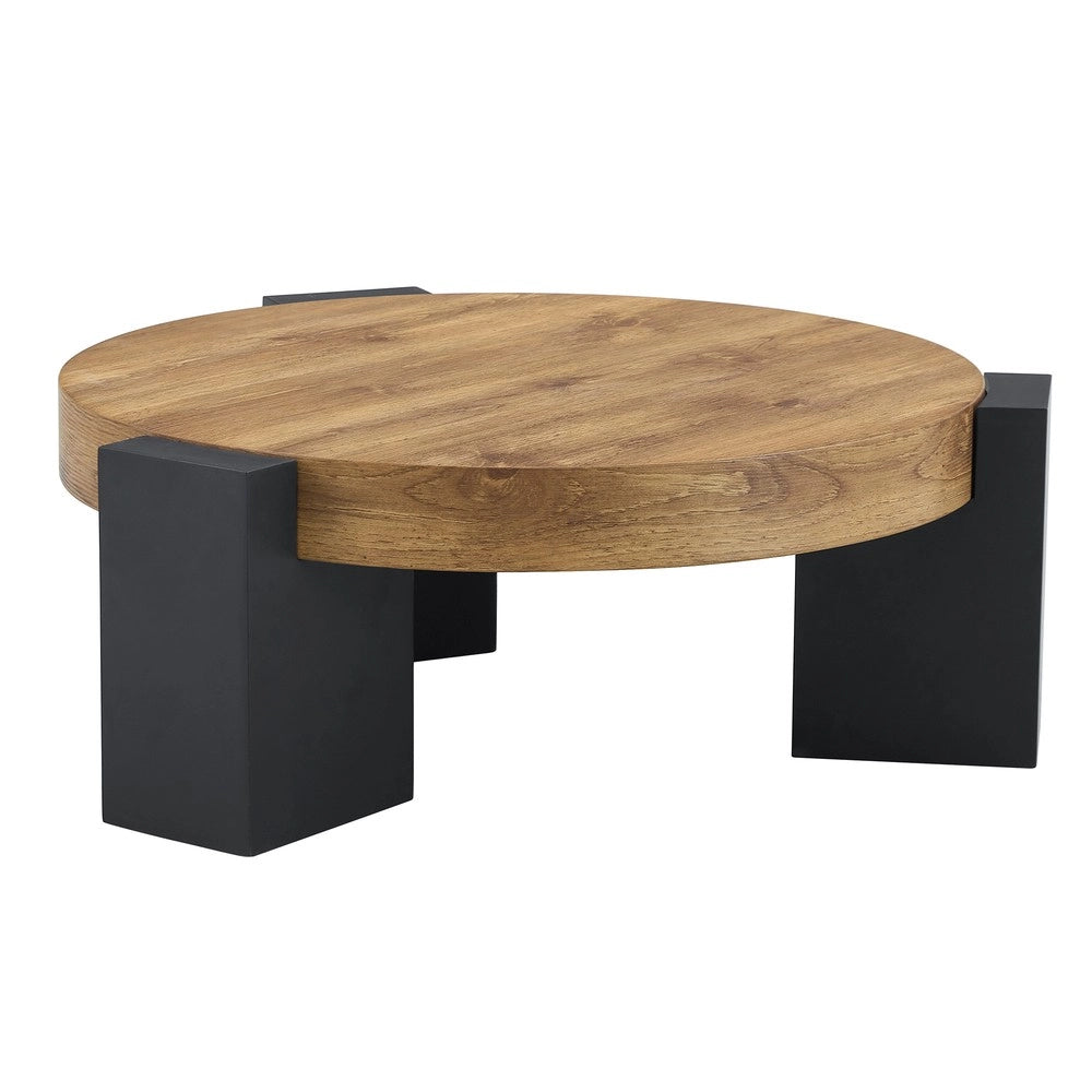 Tavolino da Caff¨¨ Rotondo con 2 Livelli ¨C MINIMAL ¨C Vetro Trasparente e Gambe MDF Nero