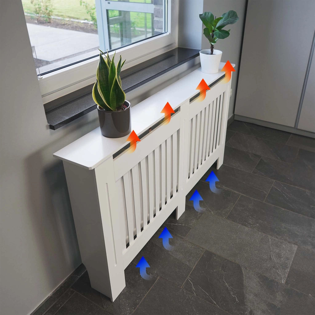 Toboli Copritermosifone in MDF bianco 172x19x82cm Copricalorifero a doghe