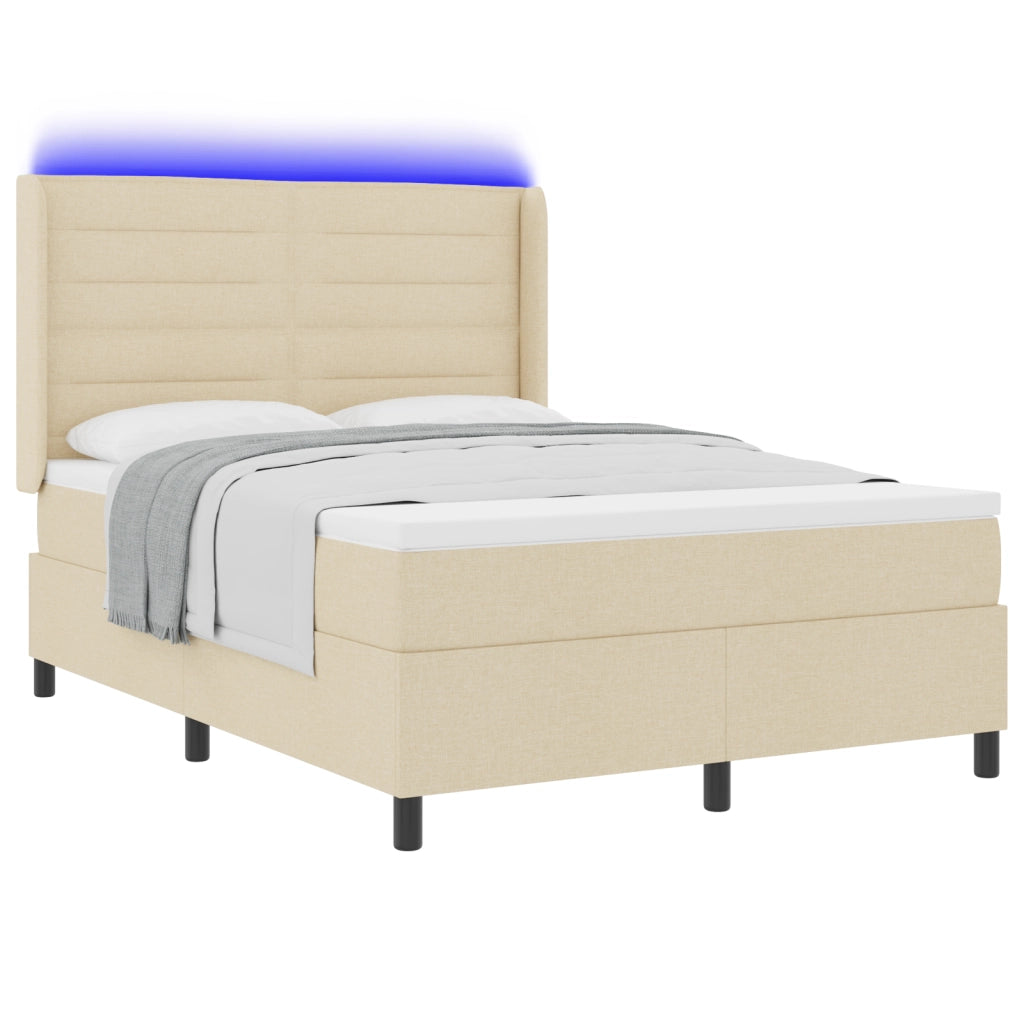 Letto Box Spring con Materasso e LED Crema 140x190 cm Tessuto