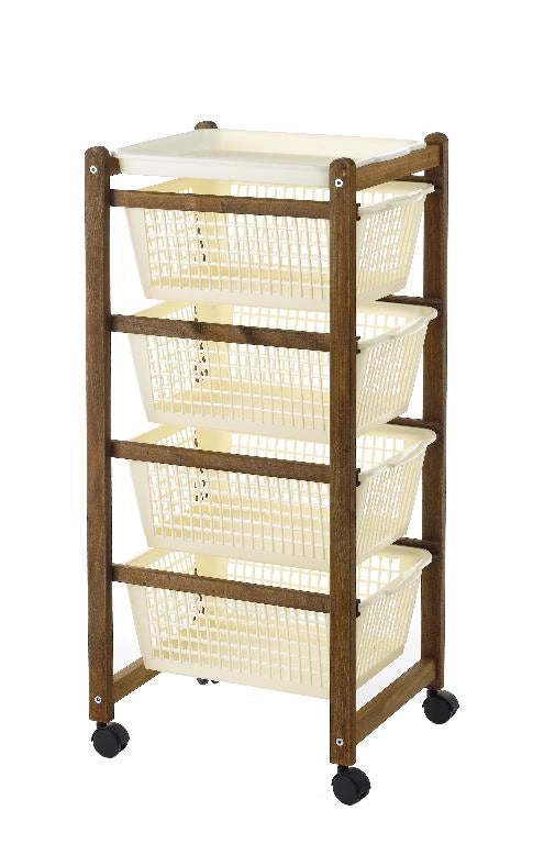 Carrello Portaverdure Slim in Legno di Faggio Noce con 4 Cassetti 30 x 36 x 83 cm