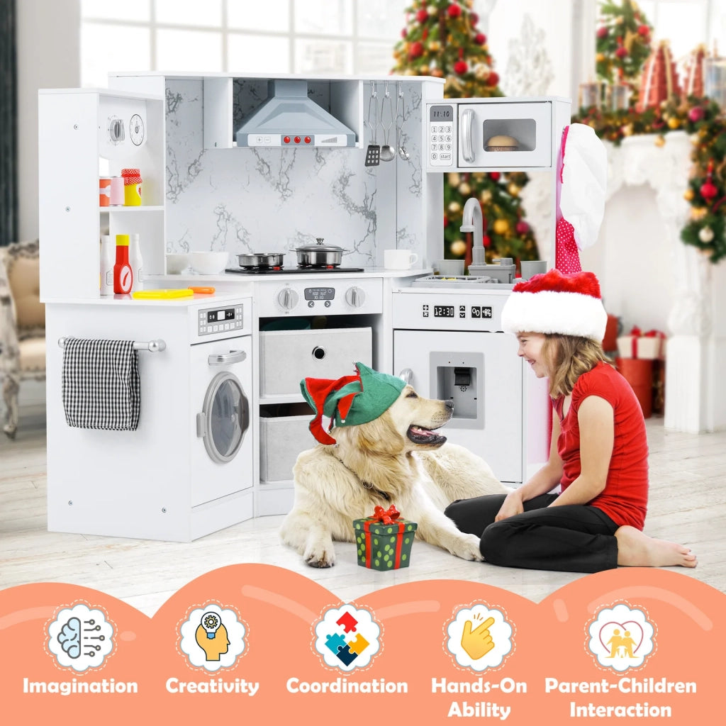 Cucina Giocattolo per Bambini in Legno con Luci e Suoni Effetti Realistici e Accessori Cucina da Gioco Bianco