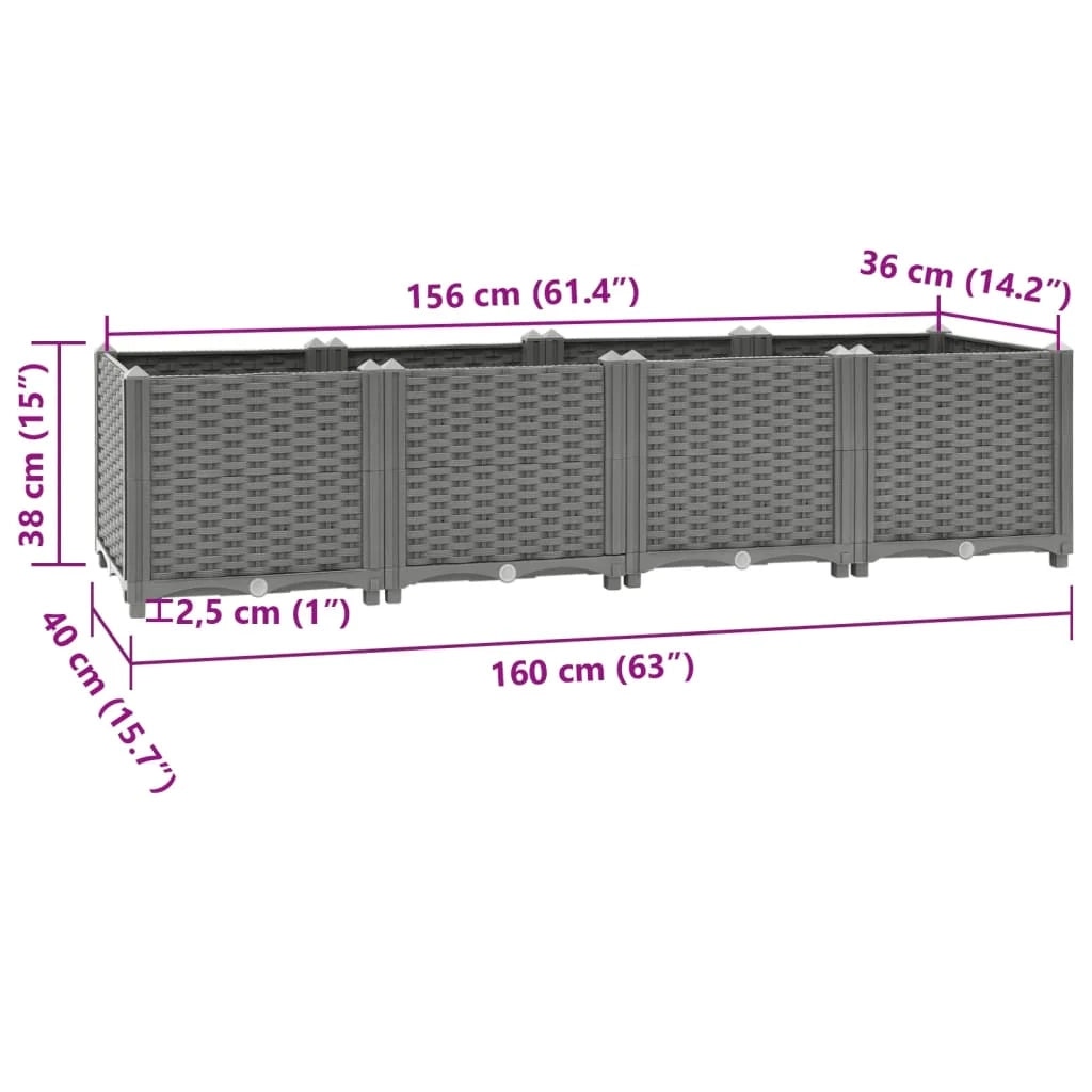Fioriera rialzata per piante fiori terrazza giardino colore chiaro 160 x 40 x 38 cm polipropilene grigio 02_0039254