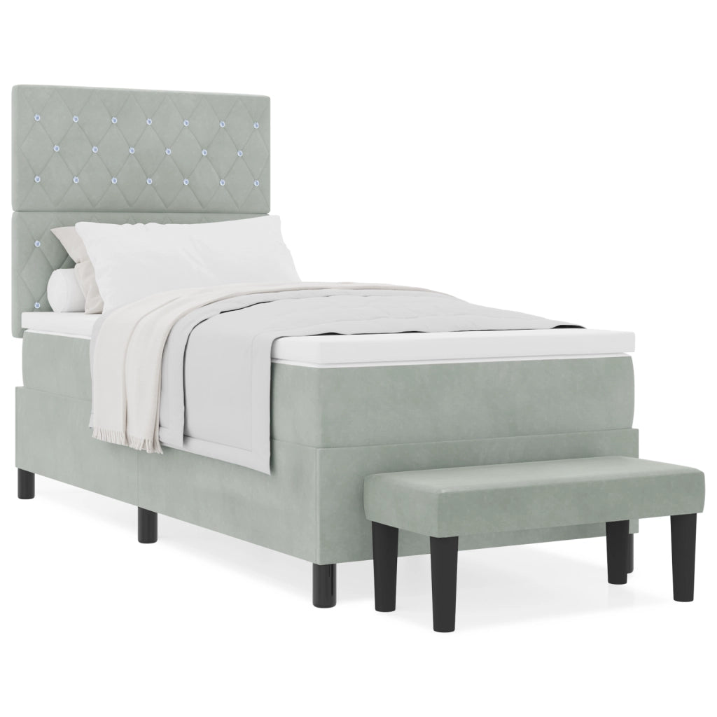 Letto Box Spring con Materasso e Panchina Grigio Chiaro 100x200 cm Velluto