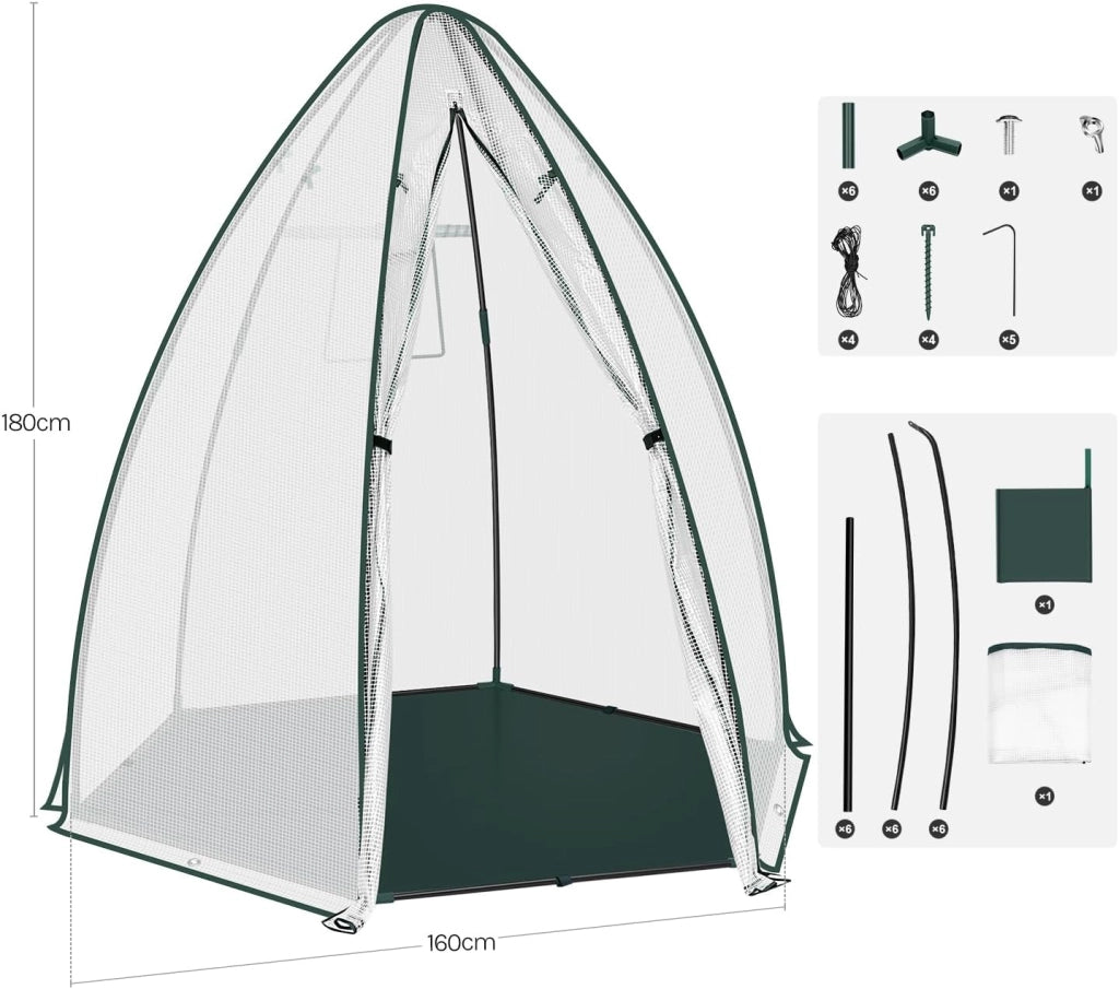 Serra, Tenda di Coltivazione, Mini Serra, 130gsm PE Isolante Piccola Serra Semi-Traslucida con Porte a Zip e Telo di Fondo per Giardino, Patio, Esterno, 160x160x180cm, Verde