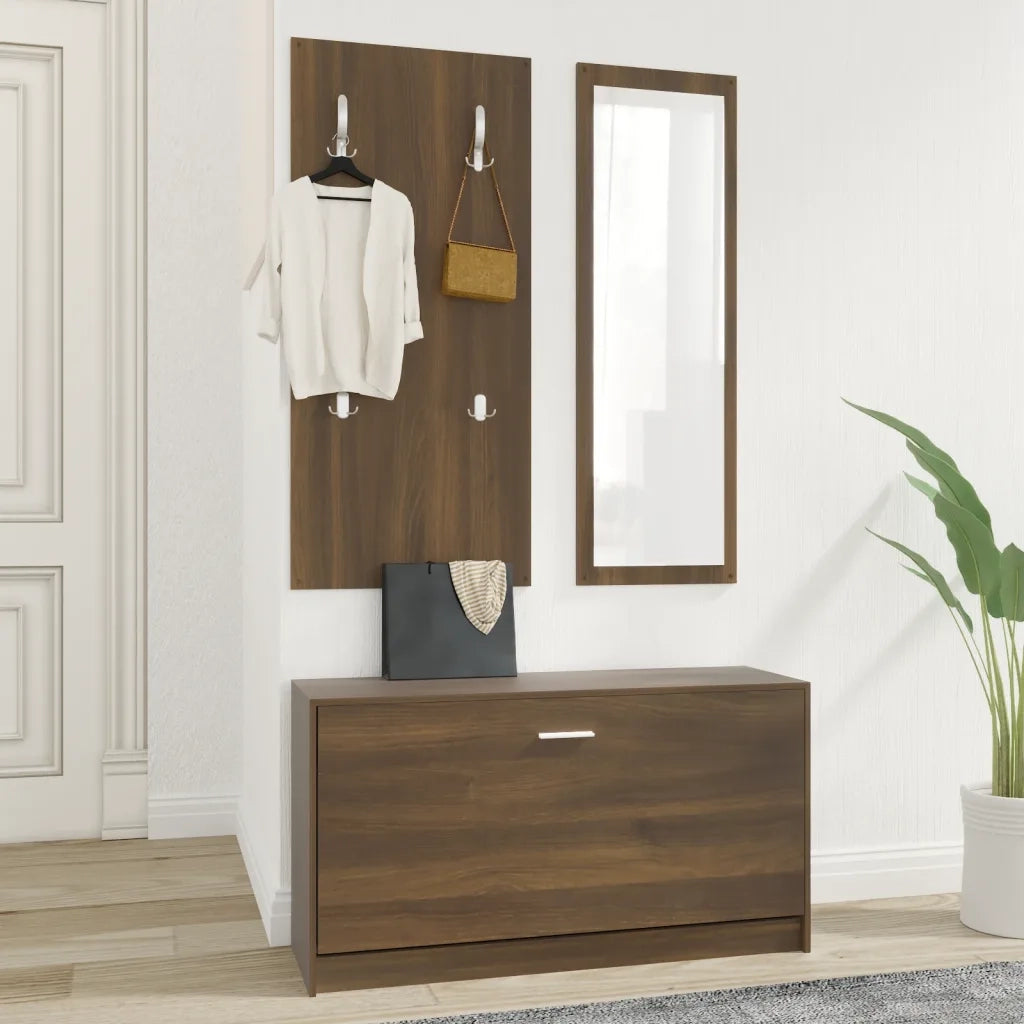 Set Scarpiere | Mobile per scarpe 3 in 1 rovere marrone in Legno Multistrato