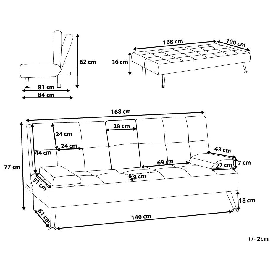 Divano letto marrone dorato in ecopelle a 3 posti con tavolino ribaltabile Click Clack